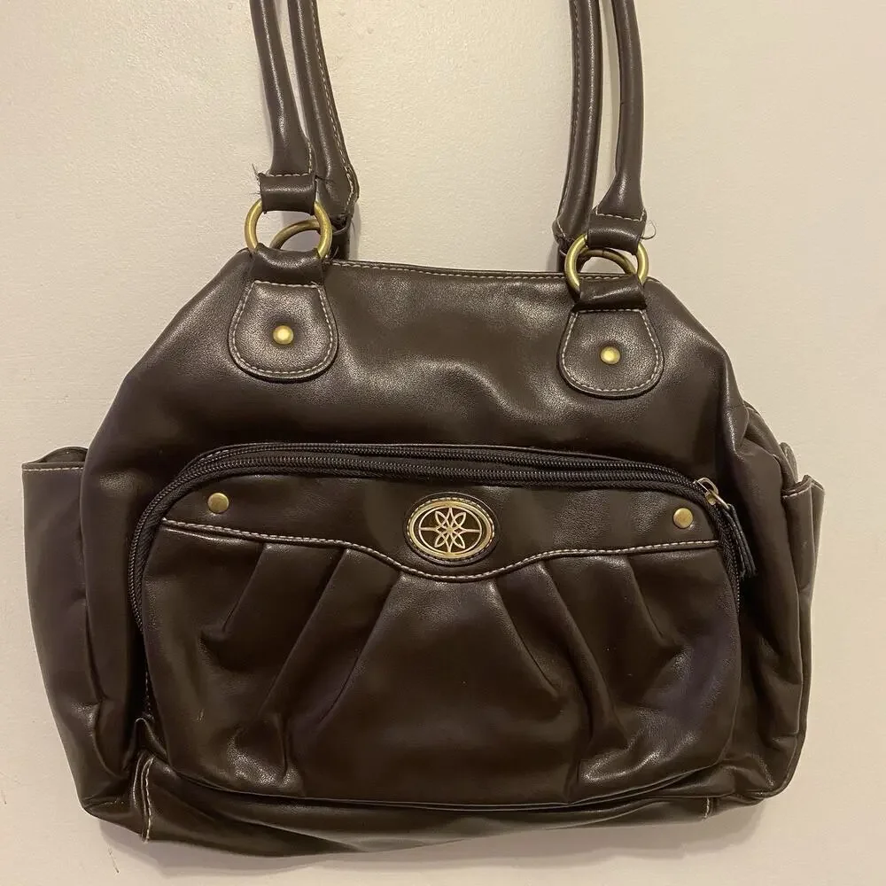 Womens Y2K Tote Bag Vintage Handbag Punk Shoulder Purse Brown FauxLeather Preppy